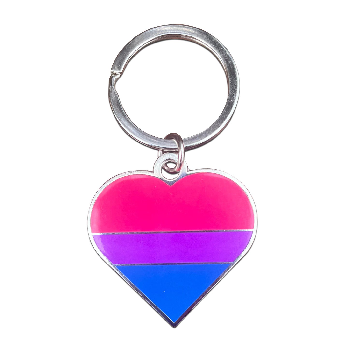 Bisexual Flag Heart Pink Purple and Blue LGBTQ Support Pride Symbol - 1.5 inch Enamel Keychain with Keyring