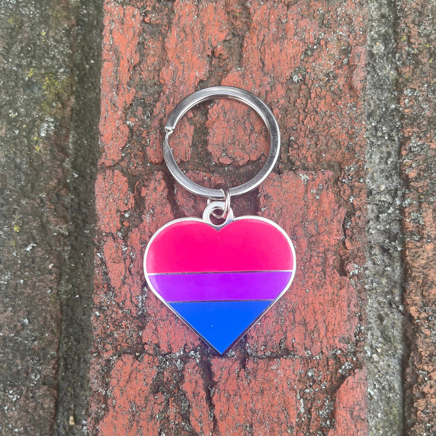Bisexual Flag Heart Pink Purple and Blue LGBTQ Support Pride Symbol - 1.5 inch Enamel Keychain with Keyring