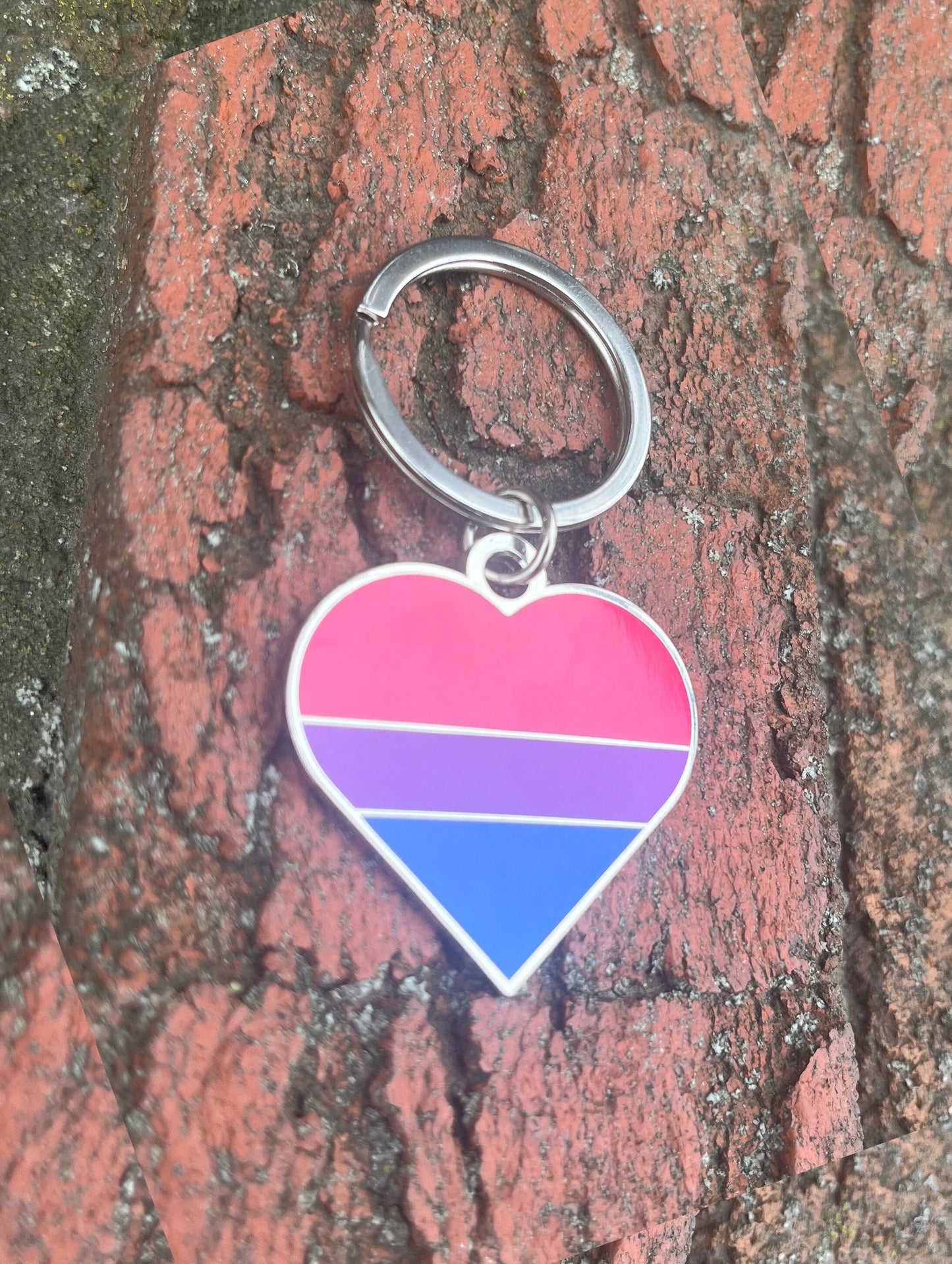 Bisexual Flag Heart Pink Purple and Blue LGBTQ Support Pride Symbol - 1.5 inch Enamel Keychain with Keyring