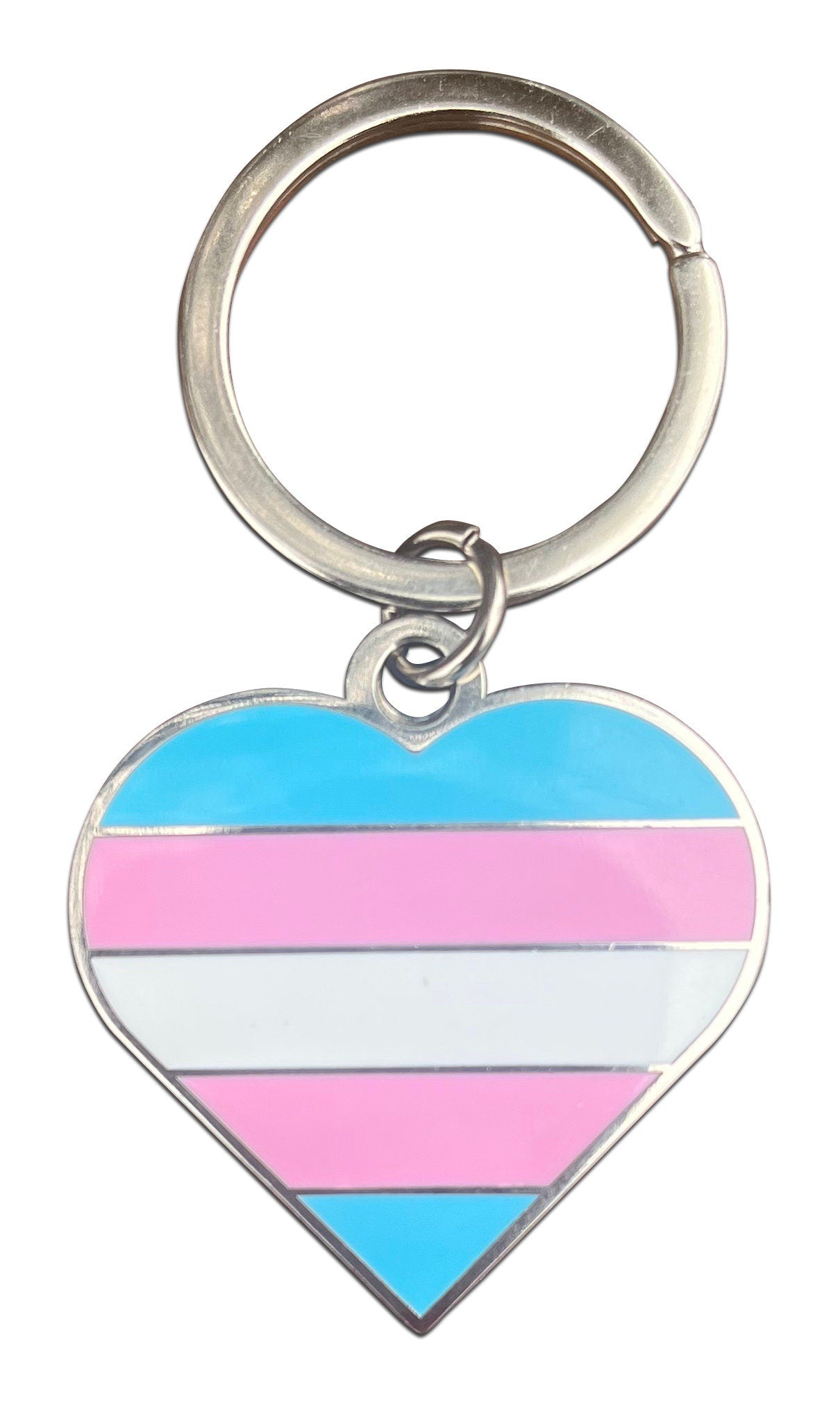 Transgender Flag Heart White Pink and Blue LGBTQ Support Pride Symbol - 1.5 inch Enamel Keychain with Keyring