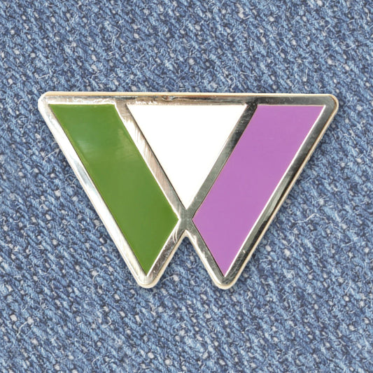 Genderqueer Pride Flag Triangle Enamel Pin – Lavender, White, and Green Lapel Pin for Jackets, Bags, and Accessories