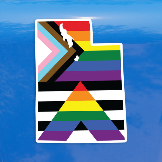 Utah State Shape Ally Flag Combo Progress Pride Flag LGBTQ POC Transgender Flag - Vibrant Color Vinyl Decal Sticker