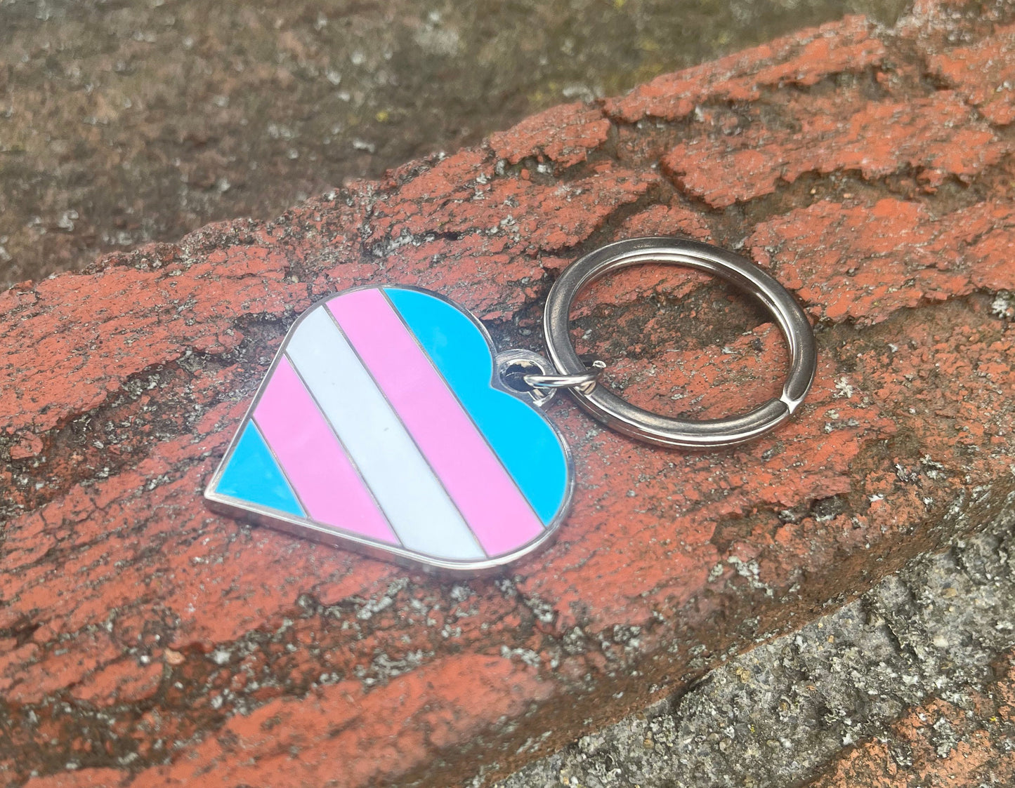 Transgender Flag Heart White Pink and Blue LGBTQ Support Pride Symbol - 1.5 inch Enamel Keychain with Keyring