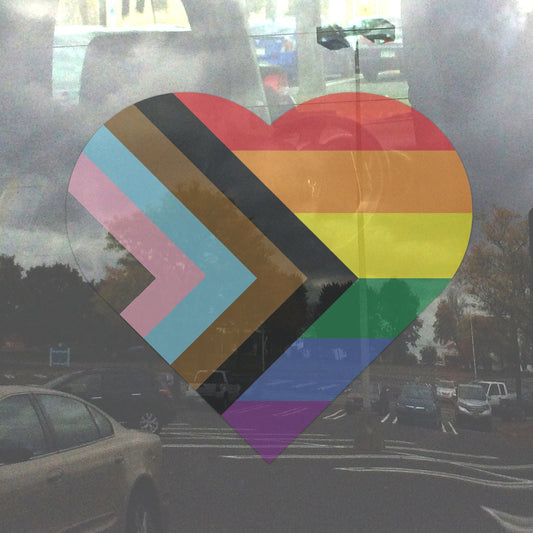 Heart Progress Pride Flag LGBTQ POC Transgender Flag - Semi-Transparent Window Cling (for Inside Windows)