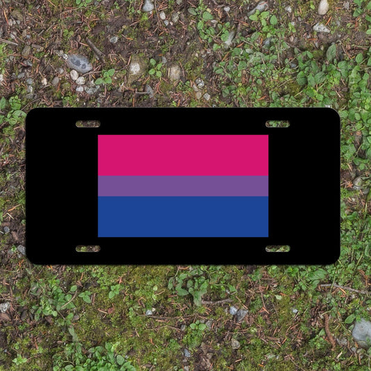 Bisexual Pride Flag LGBTQ+ - Vibrant Color Aluminum License Plate (Black Plate)