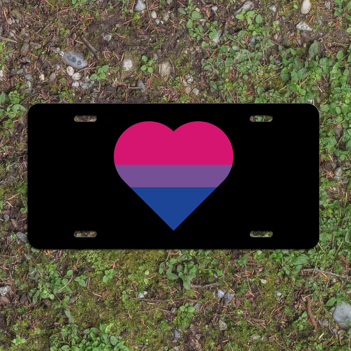 Heart Bisexual Pride Flag LGBTQ+ - Vibrant Color Aluminum License Plate (Black Plate)