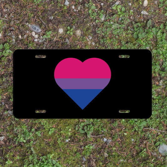Heart Bisexual Pride Flag LGBTQ+ - Vibrant Color Aluminum License Plate (Black Plate)