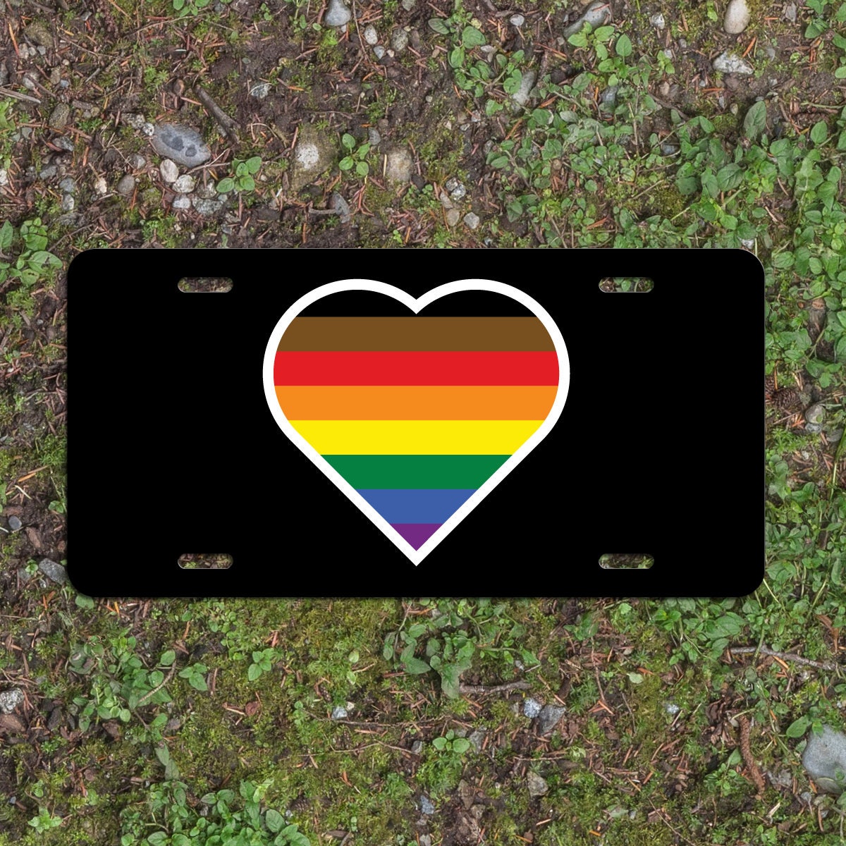 Heart Inclusive Pride Flag LGBTQ+ - Vibrant Color Aluminum License Plate (Black Plate)