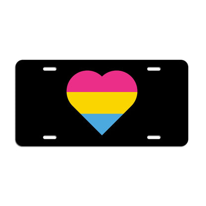 Heart Pansexual Pride Flag LGBTQ+ - Vibrant Color Aluminum License Plate (Black Plate)