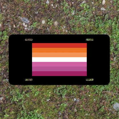 Lesbian Pride Flag LGBTQ+ - Vibrant Color Aluminum License Plate (Black Plate)
