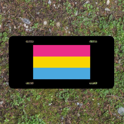 Pansexual Pride Flag LGBTQ+ - Vibrant Color Aluminum License Plate (Black Plate)