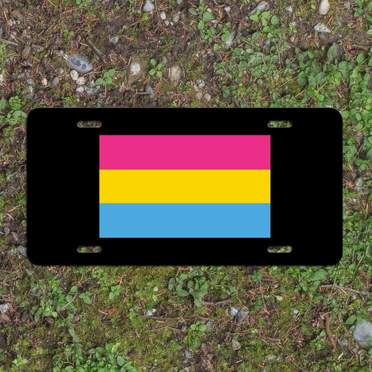 Pansexual Pride Flag LGBTQ+ - Vibrant Color Aluminum License Plate (Black Plate)