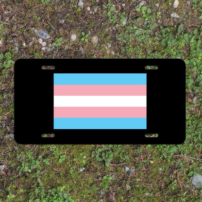 Transgender Pride Flag LGBTQ+ - Vibrant Color Aluminum License Plate (Black Plate)