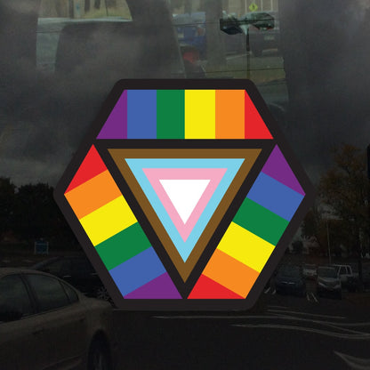 Hexagon Safe Space Progress Pride Flag LGBTQ POC Transgender Flag - Vibrant Color Vinyl Decal Sticker