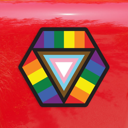 Hexagon Safe Space Progress Pride Flag LGBTQ POC Transgender Flag - Vibrant Color Vinyl Decal Sticker