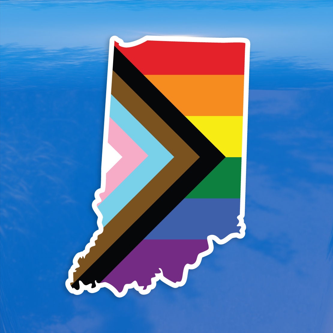 Indiana State Shape Progress Pride Flag LGBTQ POC Transgender Flag - Vibrant Color Vinyl Decal Sticker