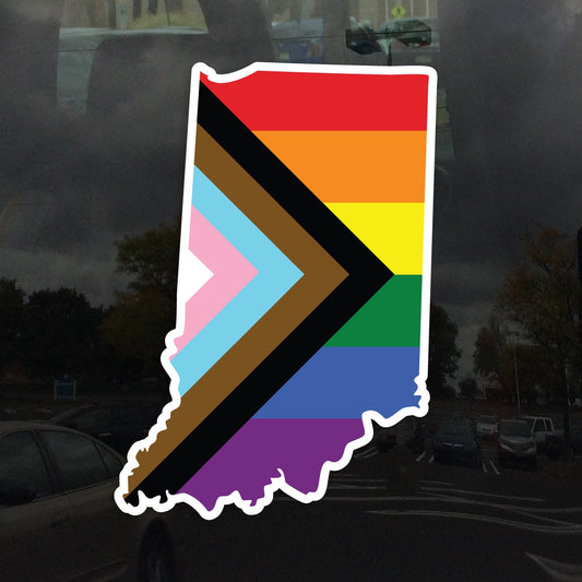 Indiana State Shape Progress Pride Flag LGBTQ POC Transgender Flag - Vibrant Color Static Cling Window Cling - Use Indoor and Outdoor!