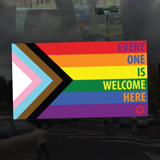 Star of David Every One Is Welcome Here Progress Pride Flag - Vibrant Static Cling Window Cling Indoor and Outdoor!