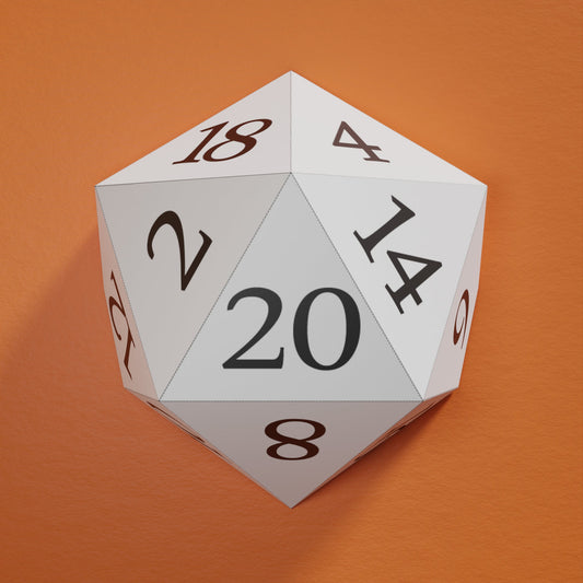 D20 Wall Mount Papercraft Model 3d Craft Template - Size 9 inches Tall - Digital Download - Includes Outlined and Solid Number Versions