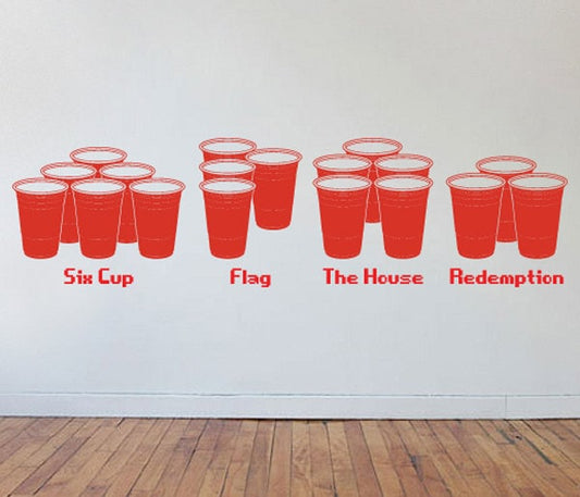 Beer Pong Various Cup Rack Formations - Wall Vinyl Decorative Decal