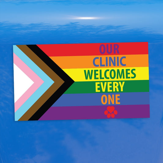 Our Clinic Welcomes Everyone Progress Pride Flag Heart Paw - Vibrant Color Vinyl Decal Sticker