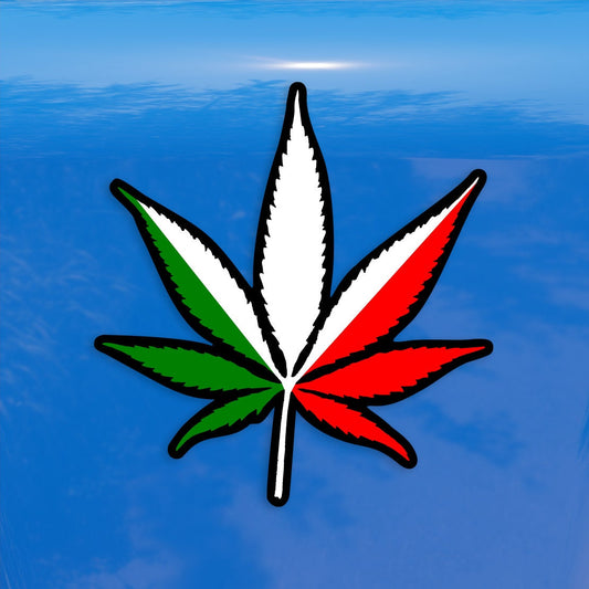 Italian Flag Pot Leaf - Vinyl Decal Sticker for Outdoor Use on Cars, ATV, Boats, Windows and More