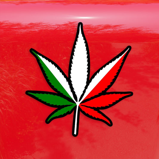 Italian Flag Pot Leaf - Vinyl Decal Sticker for Outdoor Use on Cars, ATV, Boats, Windows and More