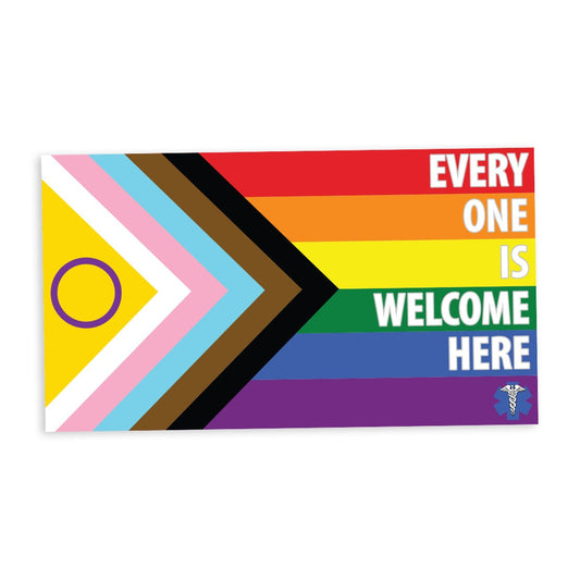 Medical Progress Pride Flag Every One Is Welcome Here LGBTQ POC Trans White Text - Vibrant Static Cling Window Cling - Indoor or Outdoor!