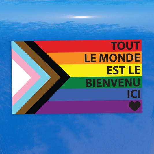 Tout le monde est le bienvenu ici Progress Pride Flag LGBTQ POC Transgender Flag - vibrant color vinyl decal