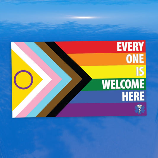 Medical Progress Pride Flag Every One Is Welcome Here LGBTQ POC Trans White Text - Vibrant Color Vinyl Decal Sticker