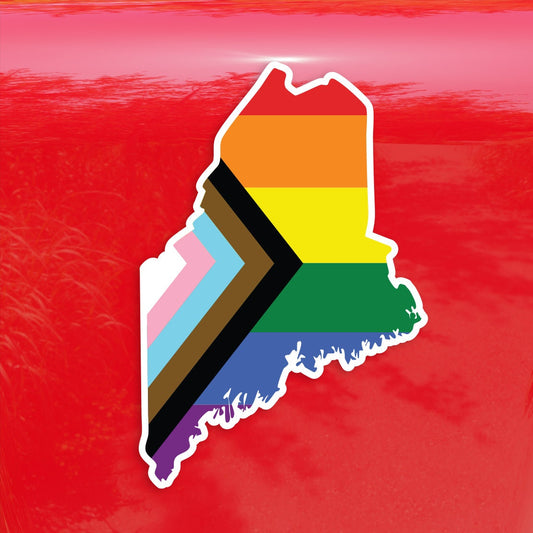 Maine State State Shape Progress Pride Flag LGBTQ POC Transgender Flag - Vibrant Color Vinyl Decal Sticker