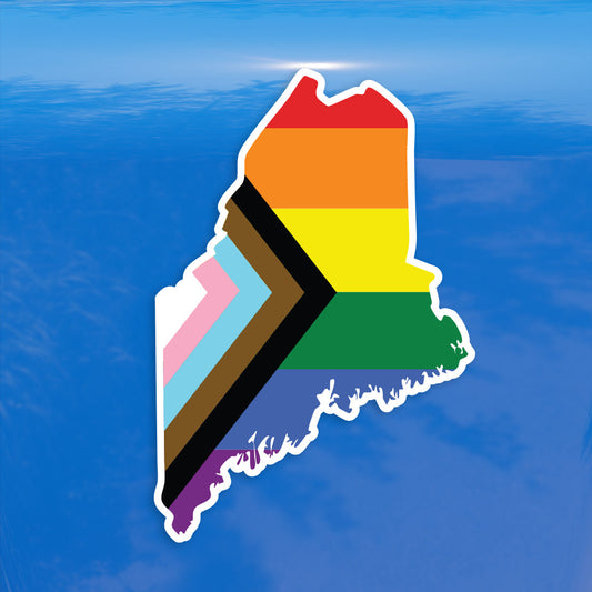 Maine State State Shape Progress Pride Flag LGBTQ POC Transgender Flag - Vibrant Color Vinyl Decal Sticker