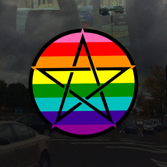 Upright Pentagram Classic Rainbow Pride Flag LGBTQ Flag - Vibrant Static Cling Window Cling Indoor and Outdoor!