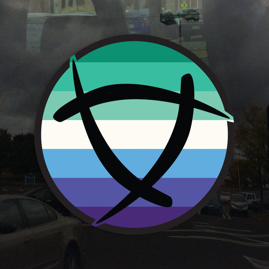 Ley Line Trans Inclusive Gay Mens Pride Flag Circle LGBTQ Flag - Vibrant Color Vinyl Decal Sticker