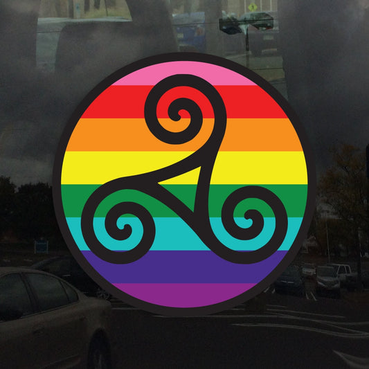 Hollow Triskele Classic Pride Flag Circle LGBTQ Flag - Vibrant Static Cling Window Cling Indoor and Outdoor!