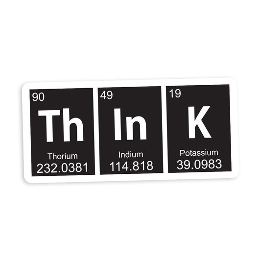 White Outlined THINK Periodic Table Elements Art - Full Color Vinyl Decal - Many Sizes Available