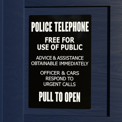 New Police Telephone Box Sign - 15 inch by 10 inch Aluminum Police Public Call Box Telephone Door Sign