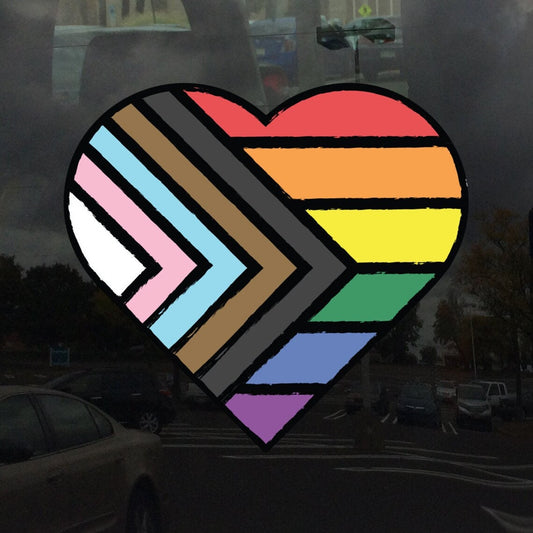 Pastel Crayon Heart Progress Pride Flag LGBTQ POC Transgender Flag - Vibrant Static Cling Window Cling Indoor and Outdoor!