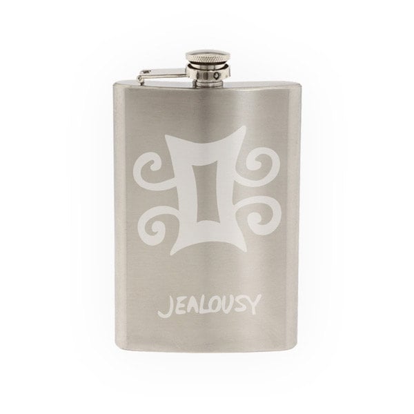 Adinkra Akan #4 - Jealousy African Sign Symbology- Etched 8 Oz Stainless Steel Flask