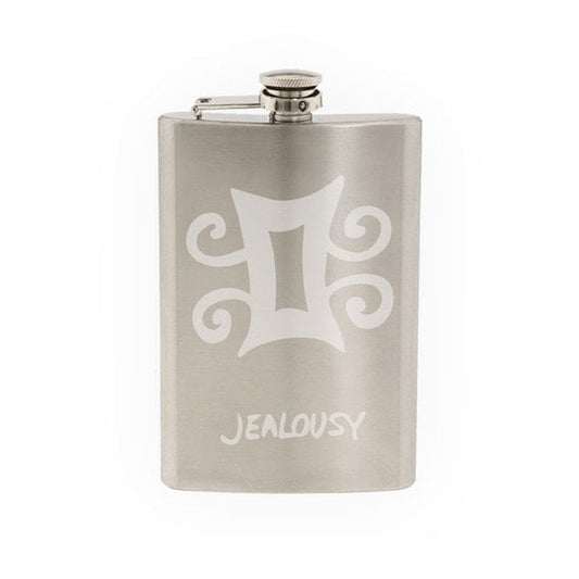Adinkra Akan #4 - Jealousy African Sign Symbology- Etched 8 Oz Stainless Steel Flask