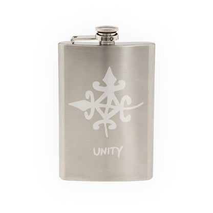 Adinkra Akan #8 - Unity African Sign Symbology- Etched 8 Oz Stainless Steel Flask