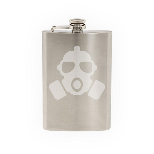 Gas Mask- Etched 8 Oz Stainless Steel Flask