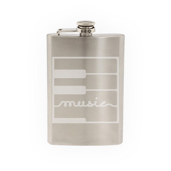 Audio #4 - Music Calligraphy Piano Midi DJ Keyboard   - Etched 8 Oz Stainless Steel Flask
