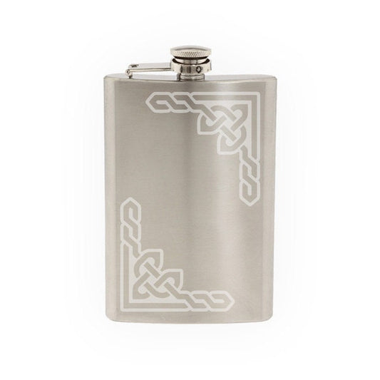 Celtic Pattern #9 - Knot Corner Piece Irish Heritage   - Etched 8 Oz Stainless Steel Flask