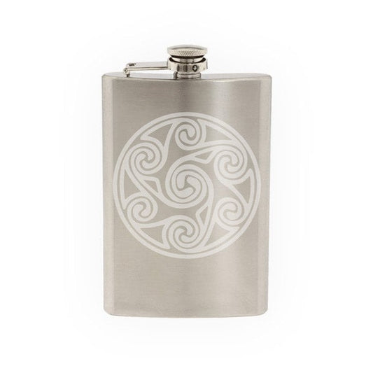 Celtic Stone #4 - Wandsworth Shield Style Celt Ornament  - Etched 8 Oz Stainless Steel Flask