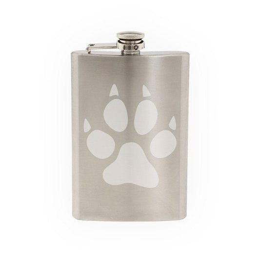 Animal Foot Print #2 - Dog Paw Pet Walk Training Play- Etched 8 Oz Stainless Steel Flask
