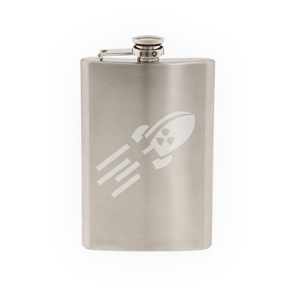 Atomic Bomb Flying- Etched 8 Oz Stainless Steel Flask