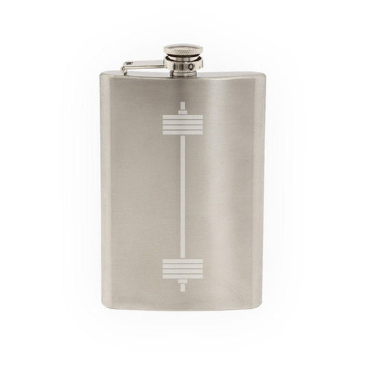 Barbell Weight Lifting Swole Olympic Muscle Building - Etched 8 Oz Stainless Steel Flask