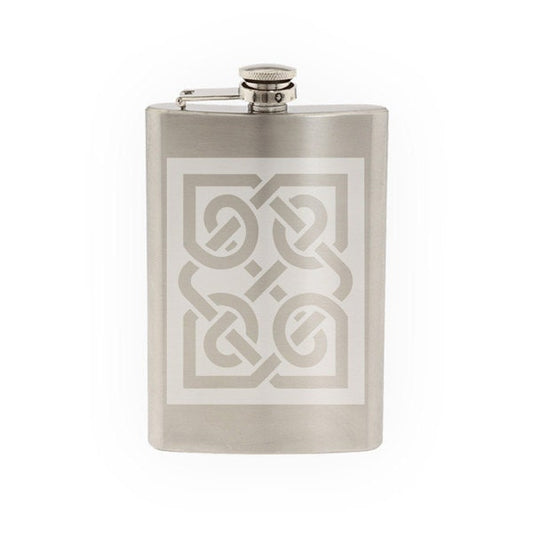 Celtic Pattern #6- Knot Square Medallion Irish Heritage   - Etched 8 Oz Stainless Steel Flask