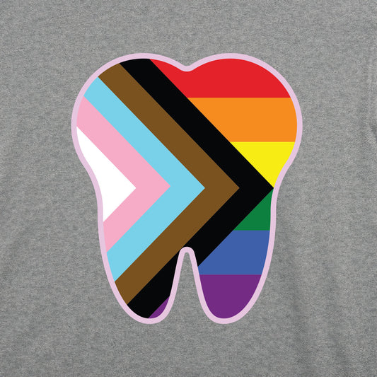 Tooth Shaped Progress Pride Flag LGBTQ Flag Dentist Office Staff Safe Space - Iron-On Vinyl for Fabric, T-shirts and more!